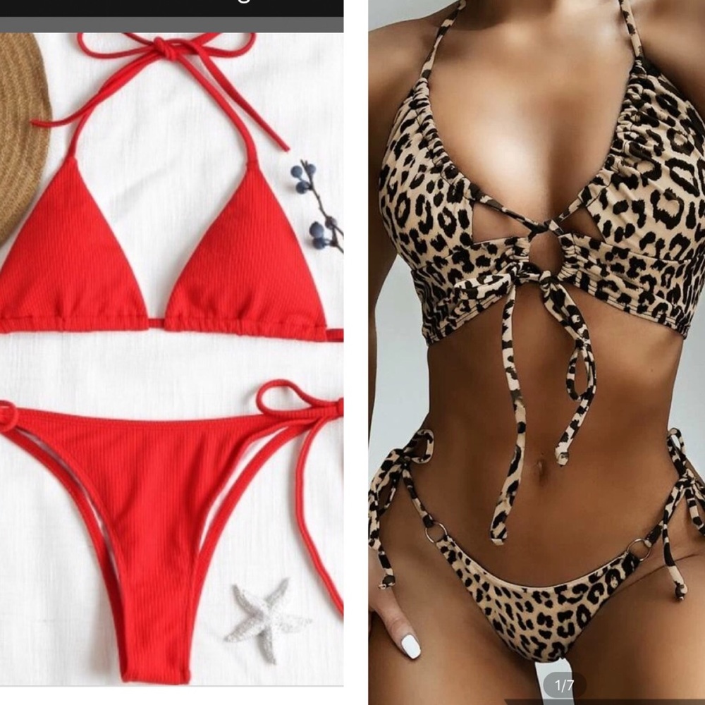 Shein bundle Red string bikini and leopard bikini
